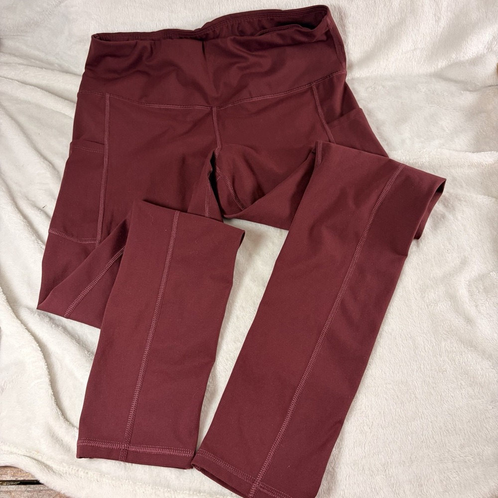 IUGA High Waist Yoga Leggings Pockets Maroon Large Gym Athleisure 4 Way Stretch